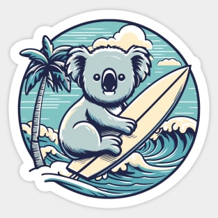 Koala with a surfboard on the beach, koala bear in summer vacation, kawaii koala lover design Sticker